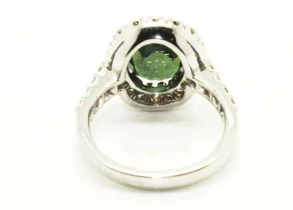 Green Sapphire And Diamond Halo Ring In 14k White Gold