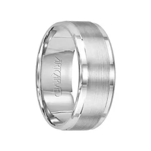 HALLANDALE 14k White Gold Wedding Satin Brushed Finish Rolled Edges by Artcarved - 4.5mm, 6.5mm, & 8.5mm