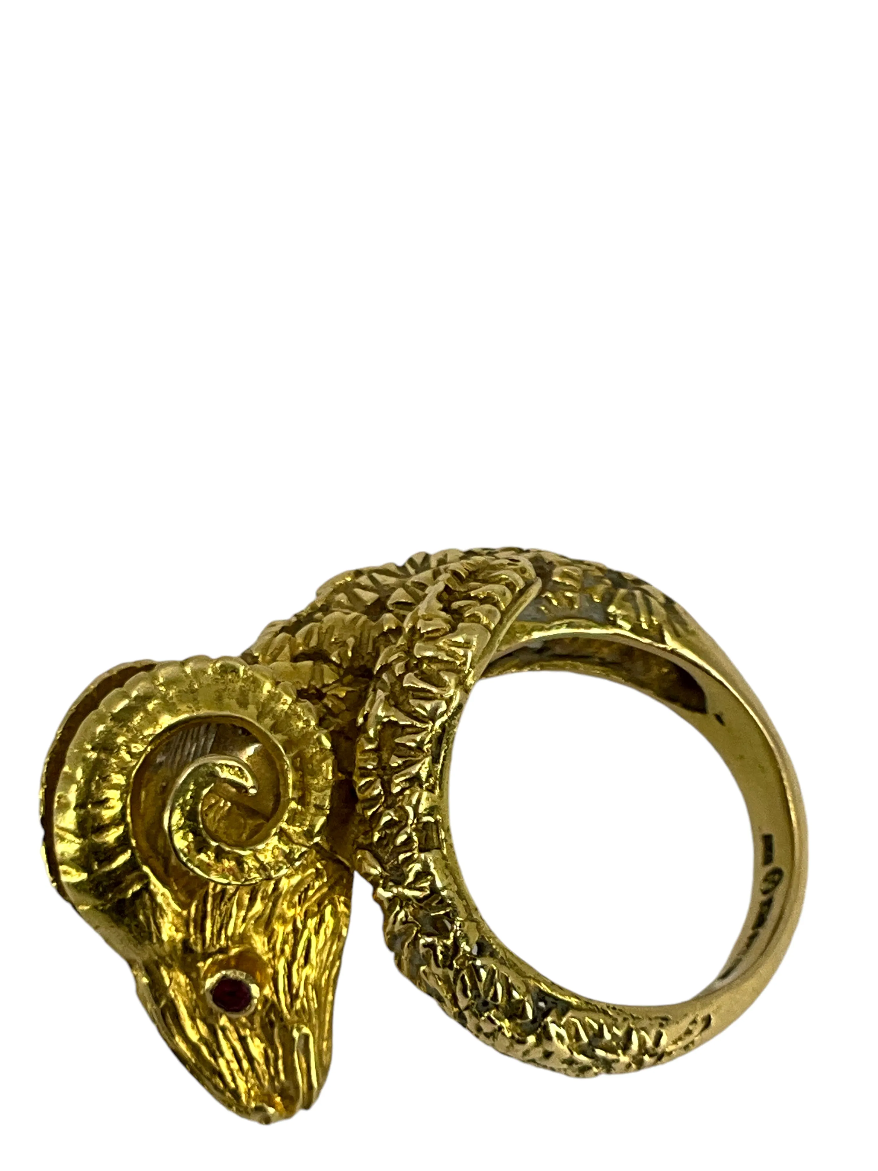 Ilias Lalaounis Greece Ram Head Ruby Eyes 18k Yellow Gold Ring Size 7