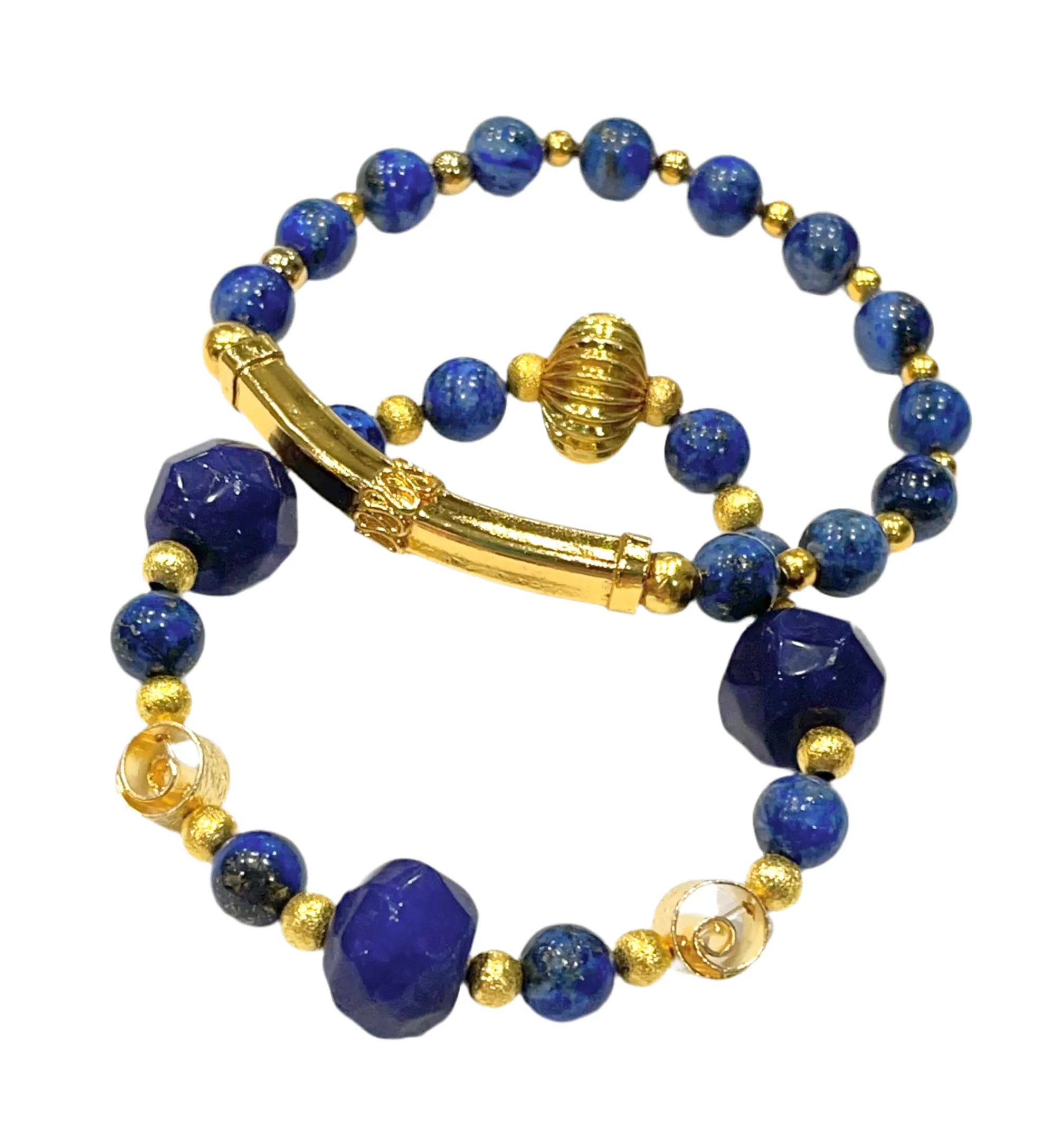 Lapis Lazuli & Sapphire Gemstone Gold Bracelet Stack