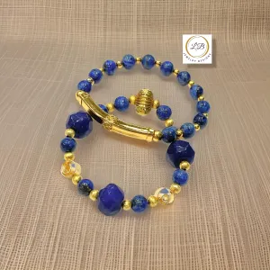 Lapis Lazuli & Sapphire Gemstone Gold Bracelet Stack