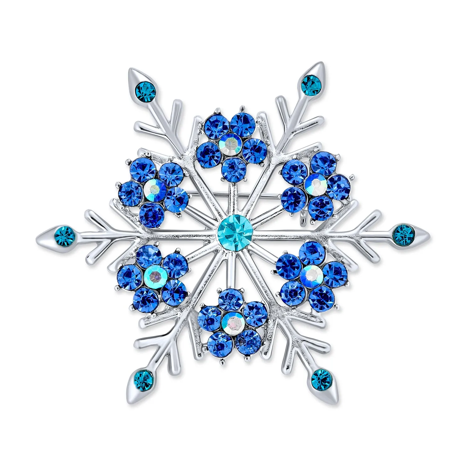 Large Multi Color Ice Blue Frozen Flower Brooche Pin Crystal Holiday Party