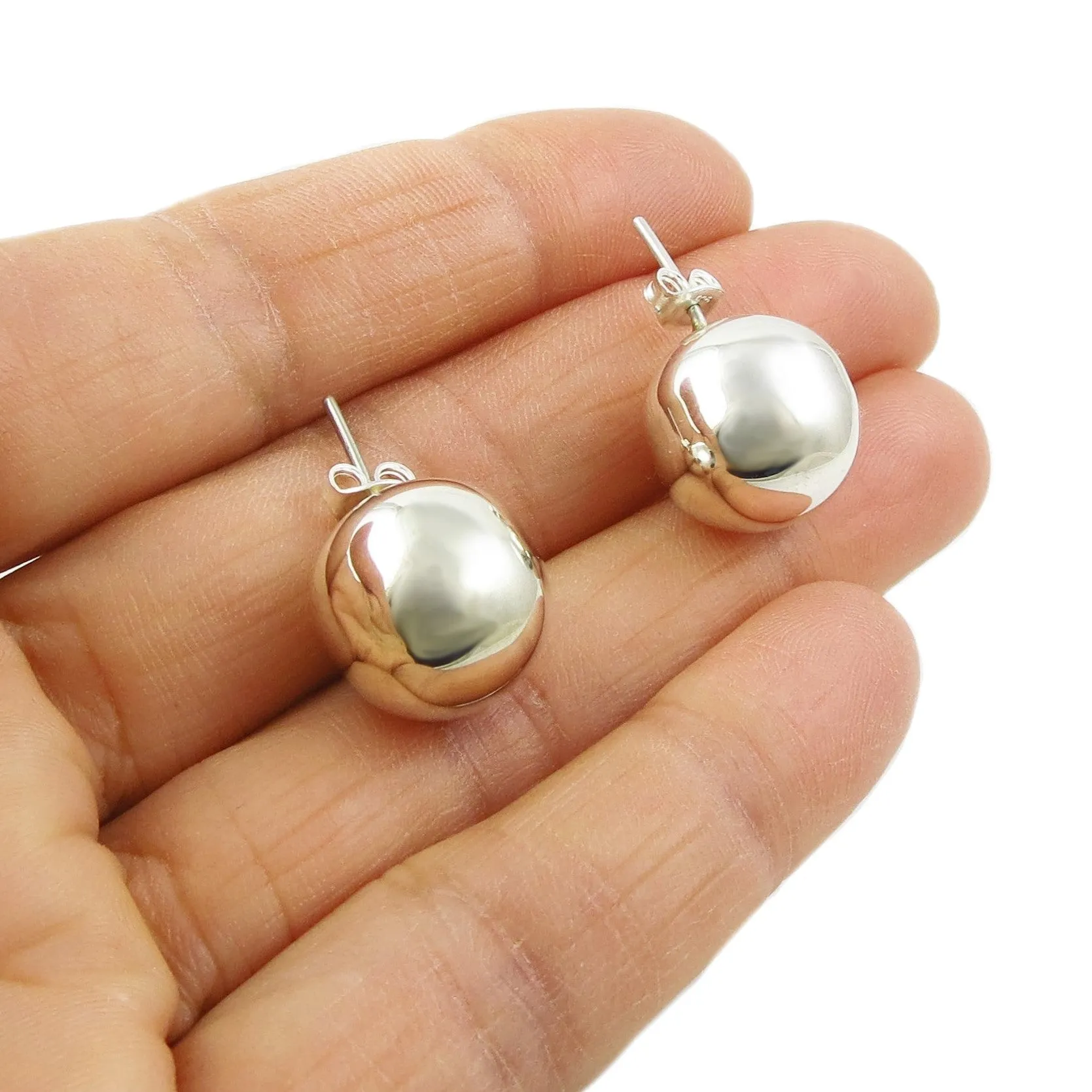 Large Polished Sterling Silver Ball Earrings