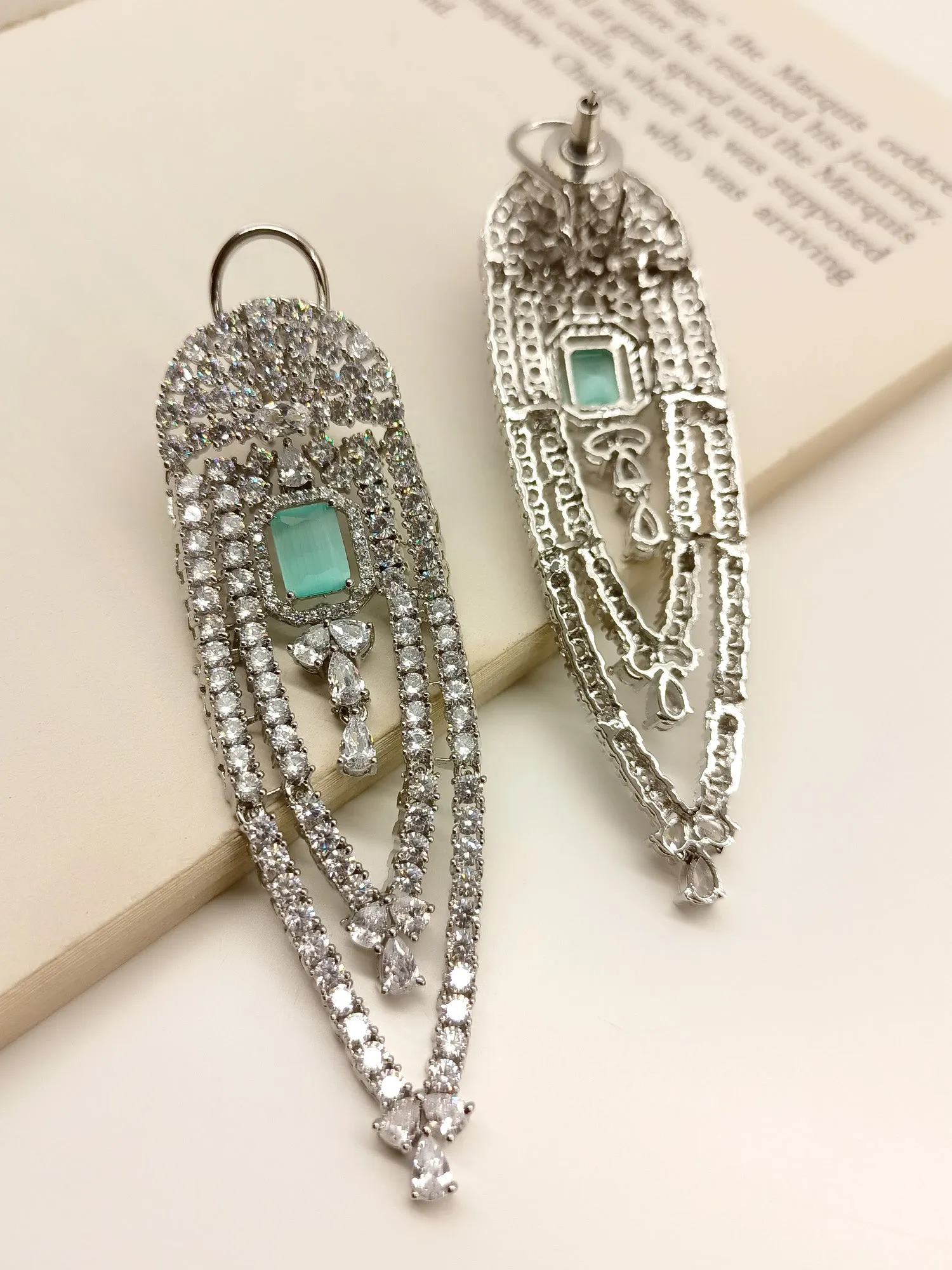 Leah Mint Green American Diamond Earrings