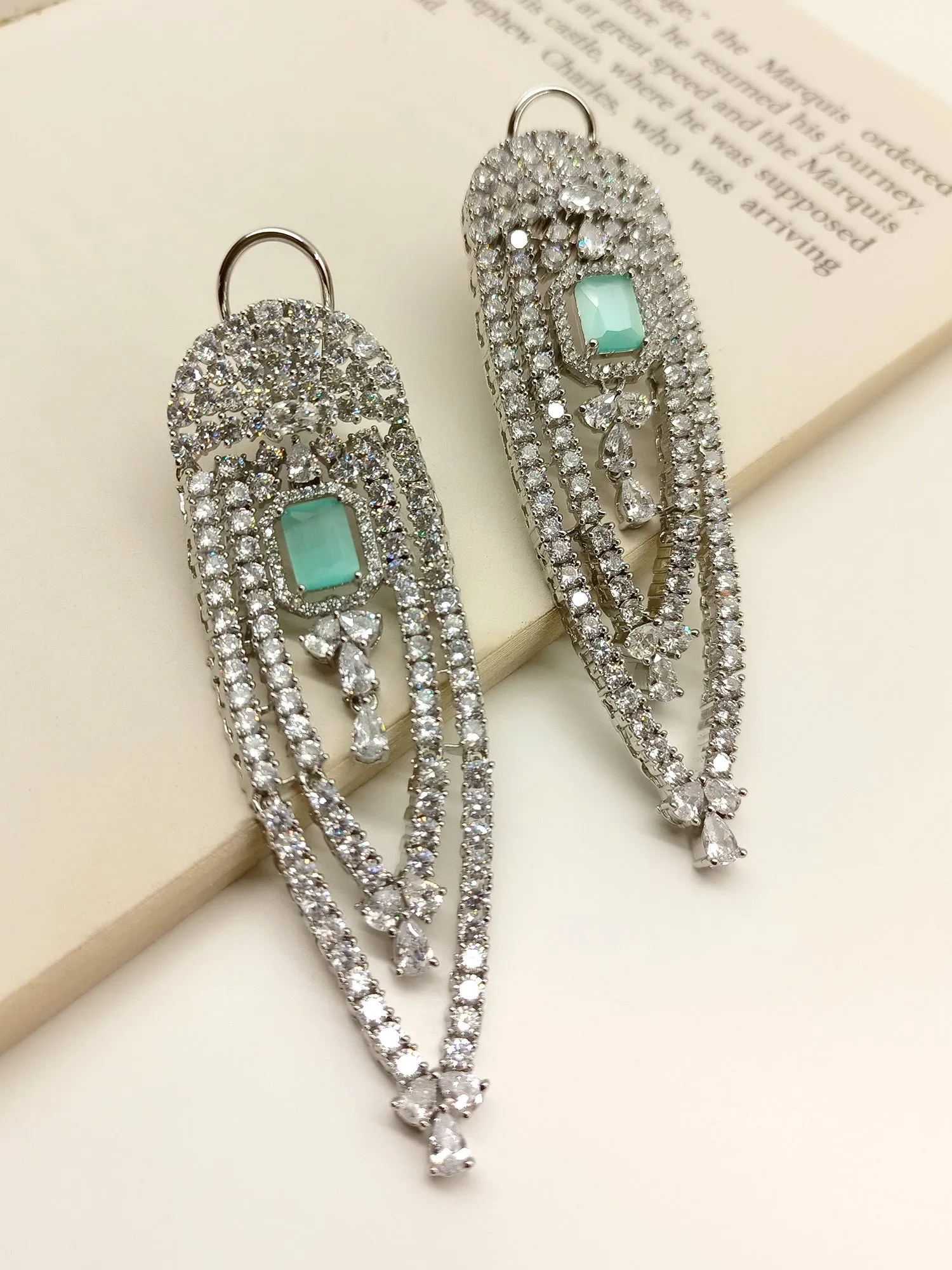 Leah Mint Green American Diamond Earrings