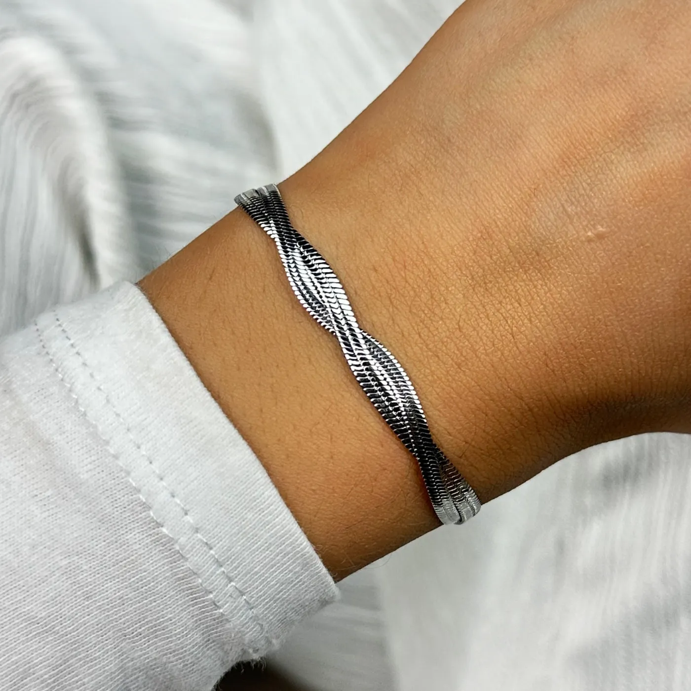 Élevé Twisted Snake Bracelet, Silver Colour