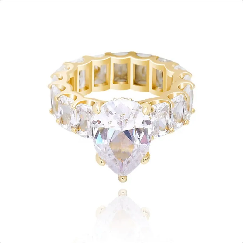 Luxury Iced Bling Water Drop Pinky Baguette Ring for Sophisticated Style