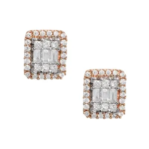 Men's Halo Baguette Diamond Stud Earrings 0.74ct 14K Rose Gold