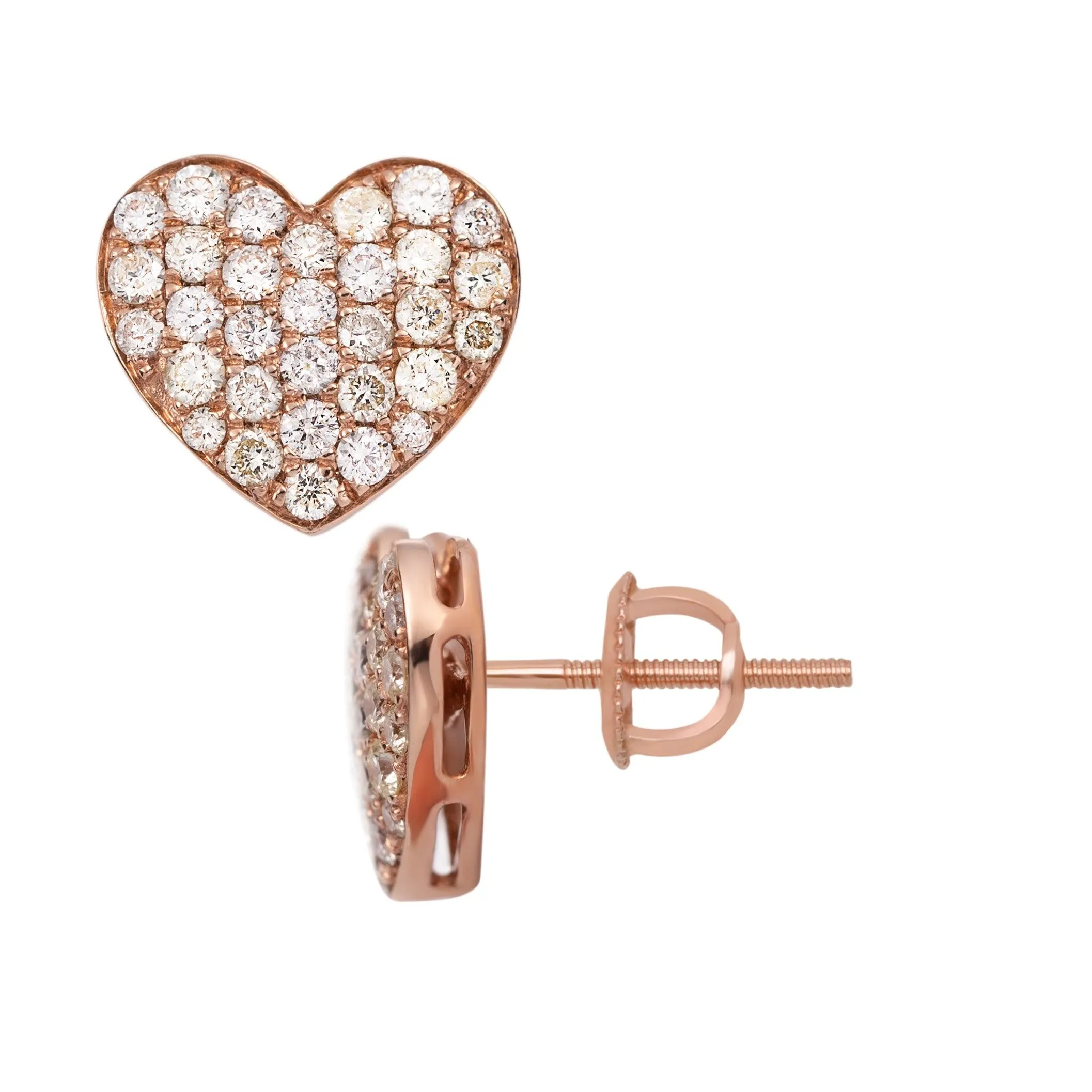 Men's Heart Diamond Stud Earrings 0.85ct 14K Rose Gold