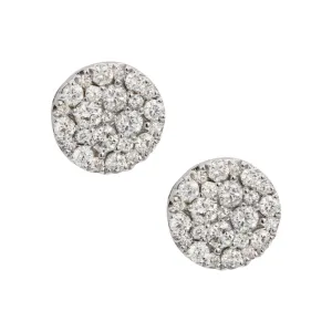 Men's Round Pave Diamond Stud Earrings 1.00ct 14K White Gold