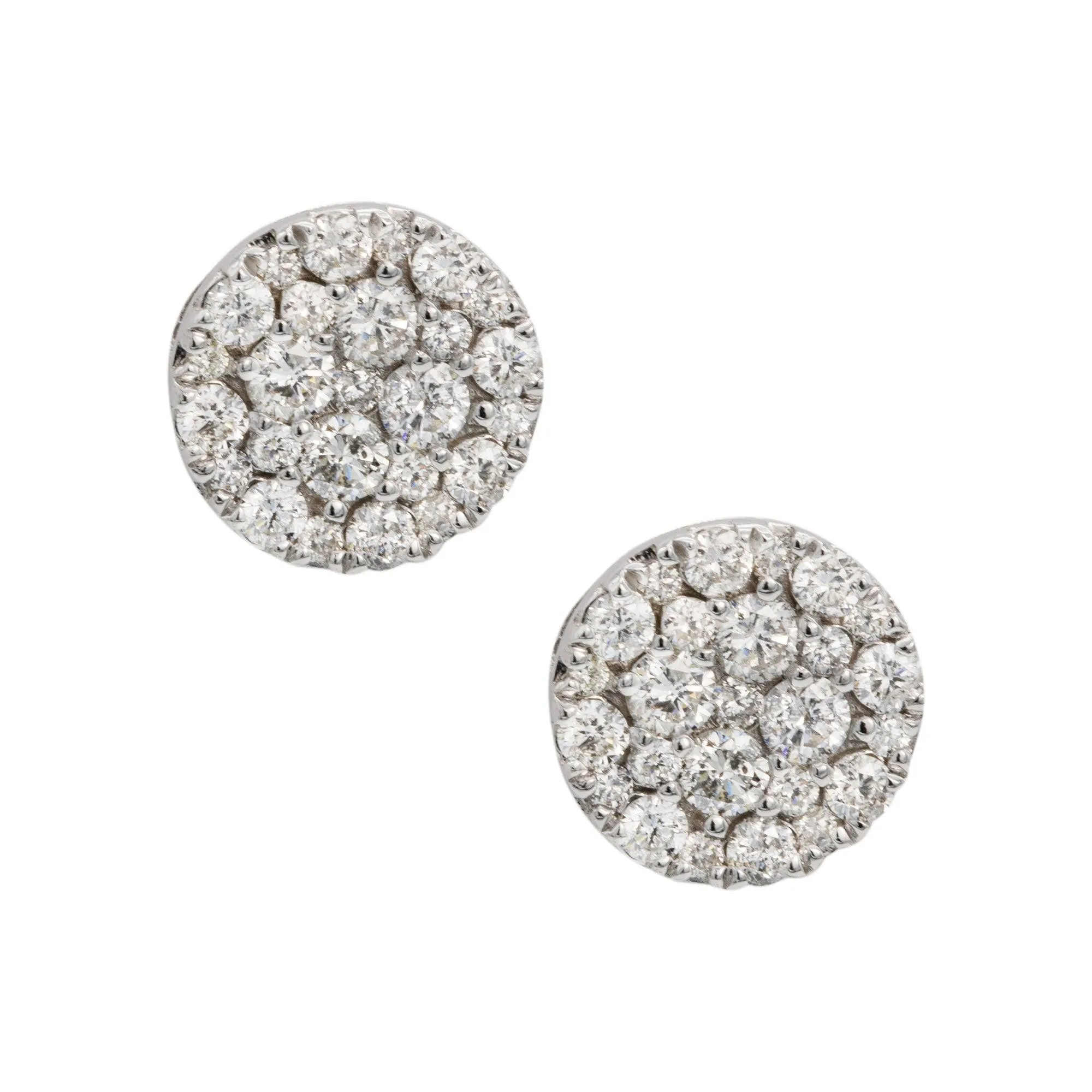 Men's Round Pave Diamond Stud Earrings 1.00ct 14K White Gold