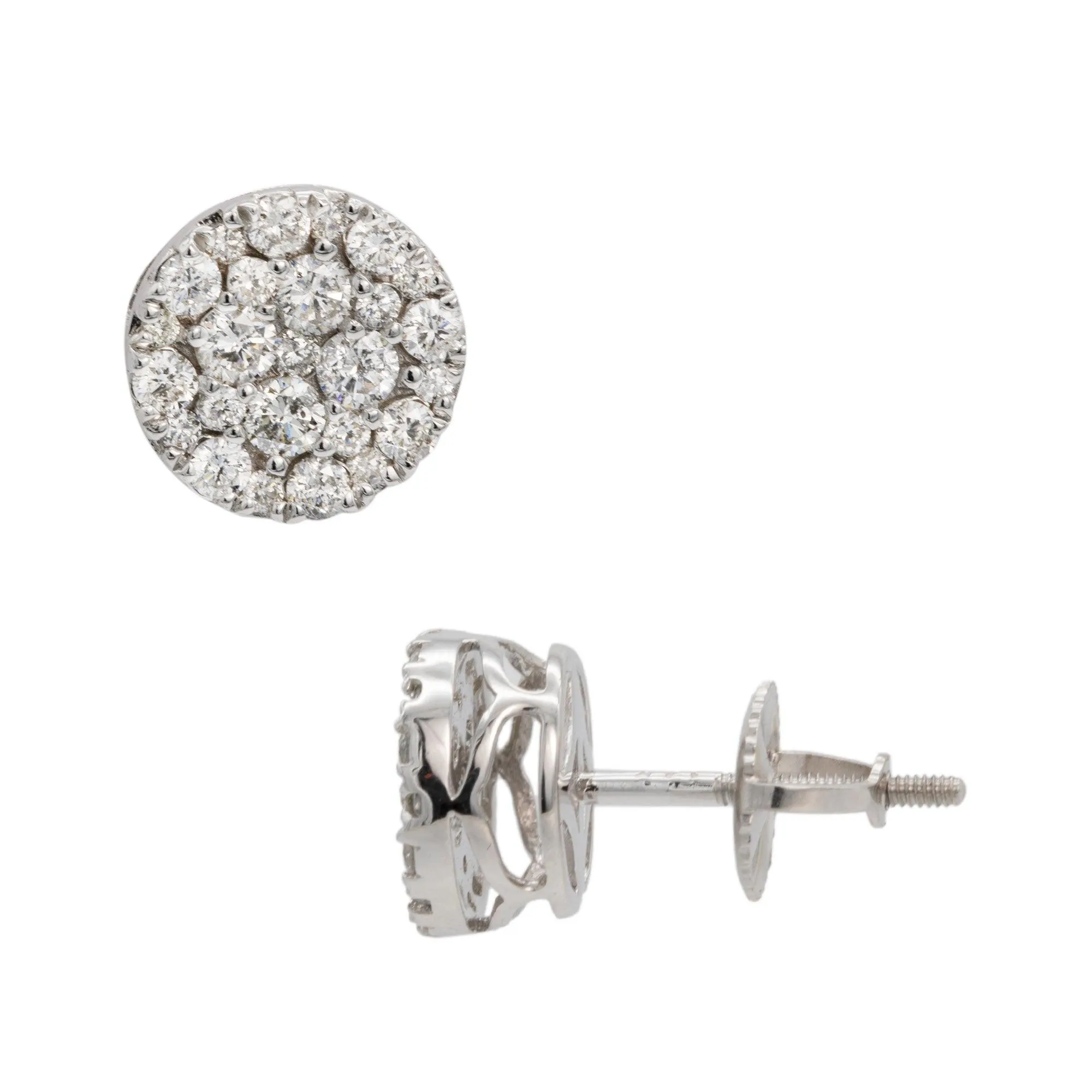 Men's Round Pave Diamond Stud Earrings 1.00ct 14K White Gold