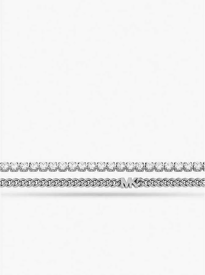 Michael Kors Metal-Plated Brass Double Chain Tennis Necklace, Silver