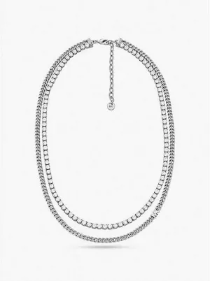 Michael Kors Metal-Plated Brass Double Chain Tennis Necklace, Silver