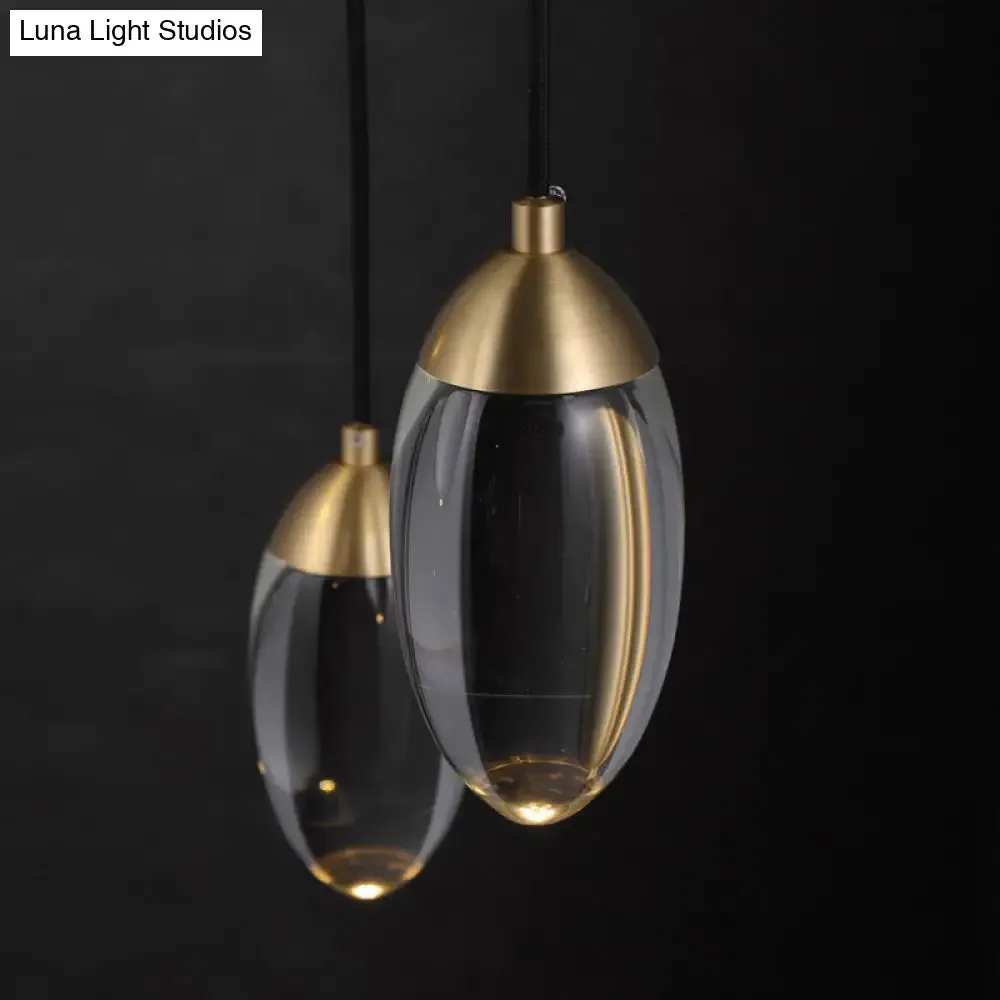 Minimalist Crystal LED Brass Ceiling Pendant - Oval Mini Suspension Lighting for Bedroom