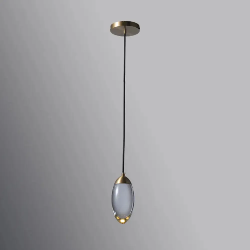 Minimalist Crystal LED Brass Ceiling Pendant - Oval Mini Suspension Lighting for Bedroom