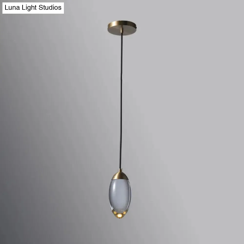 Minimalist Crystal LED Brass Ceiling Pendant - Oval Mini Suspension Lighting for Bedroom