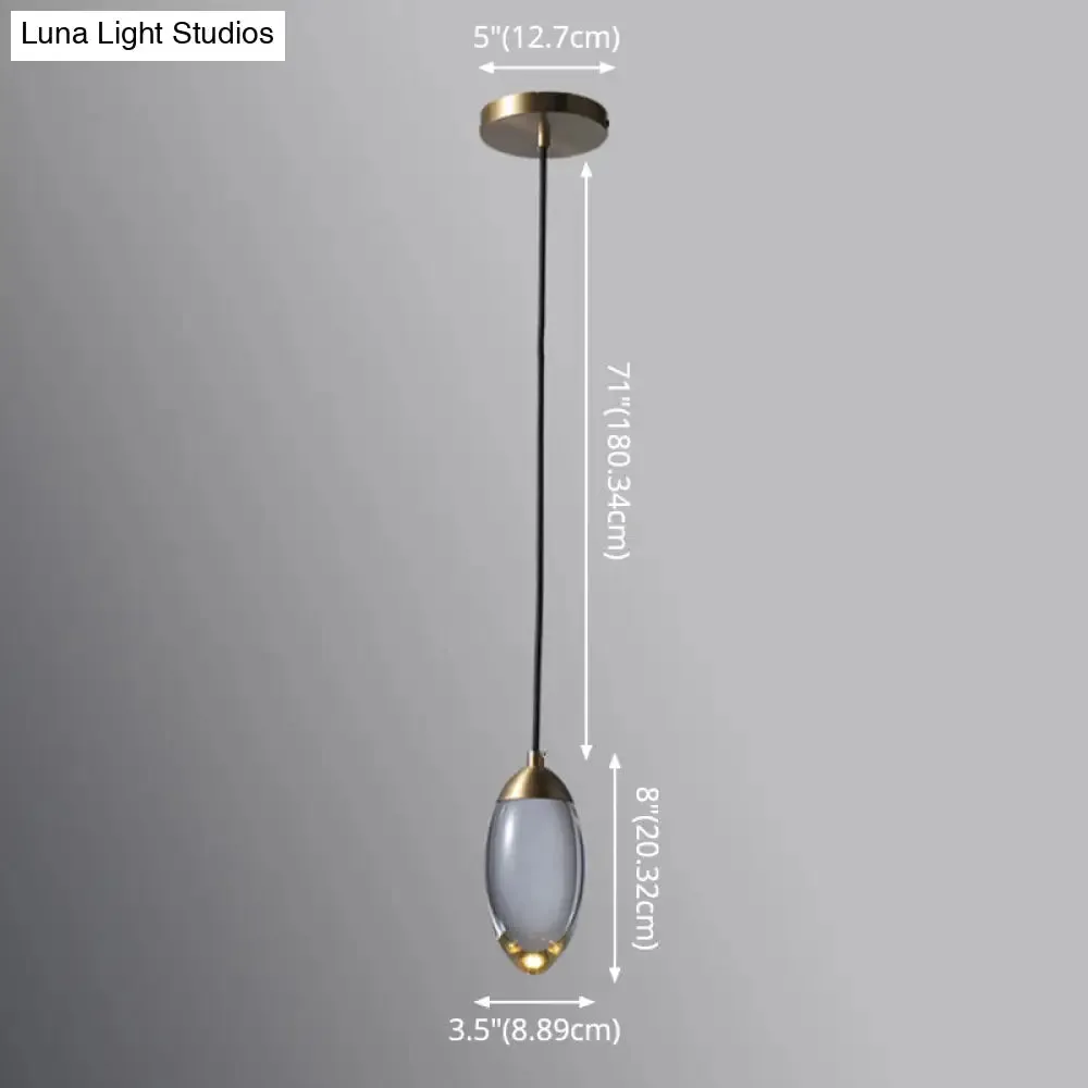 Minimalist Crystal LED Brass Ceiling Pendant - Oval Mini Suspension Lighting for Bedroom