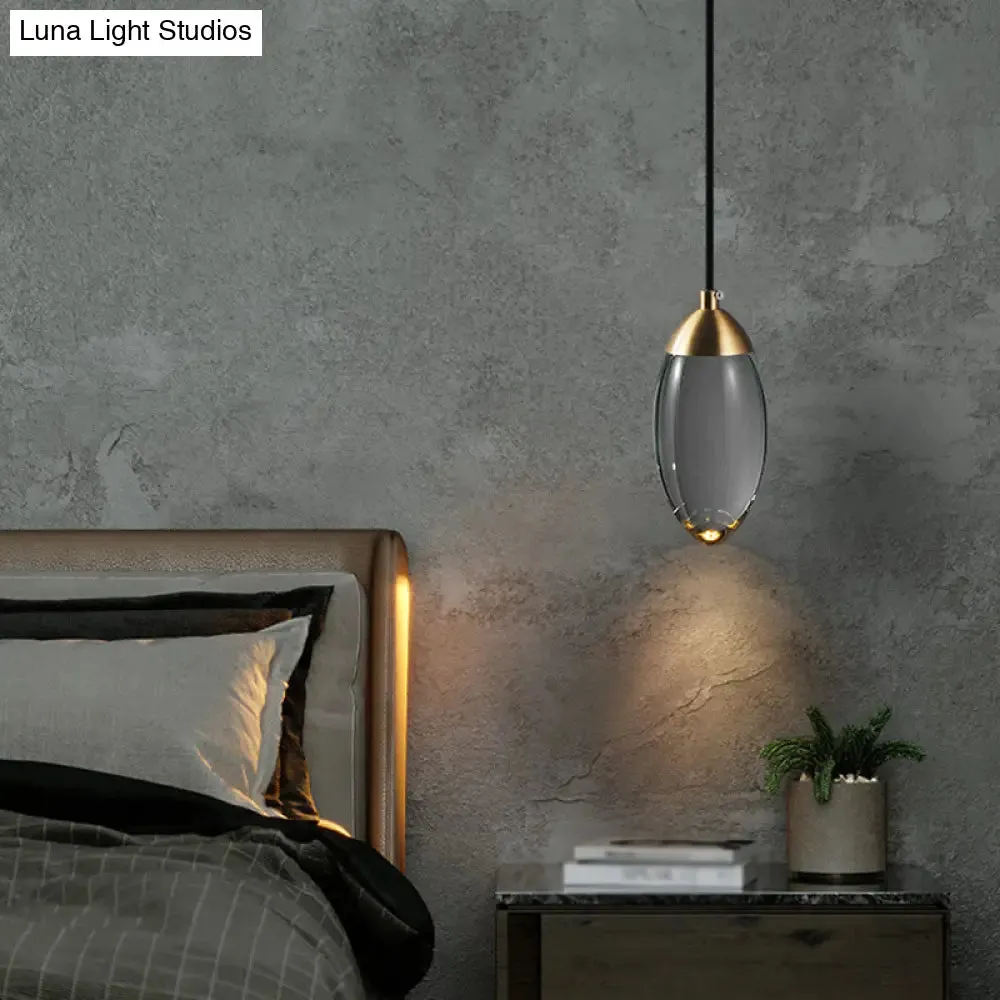 Minimalist Crystal LED Brass Ceiling Pendant - Oval Mini Suspension Lighting for Bedroom