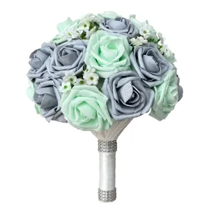 Mint Silver White Wedding Bouquet Bridal Flower