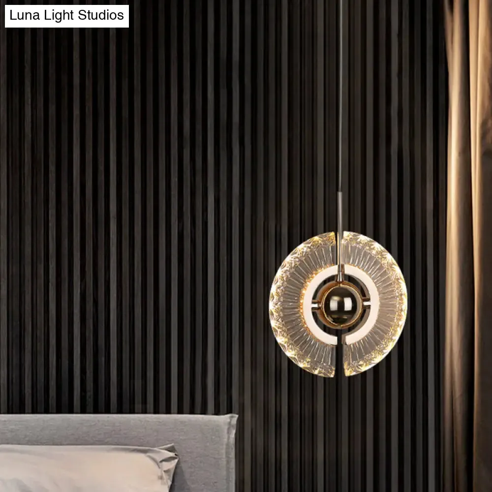 Modern Minimalist Gold Pendant Lamp with Crystal Accent - Small Round Design for Living Room