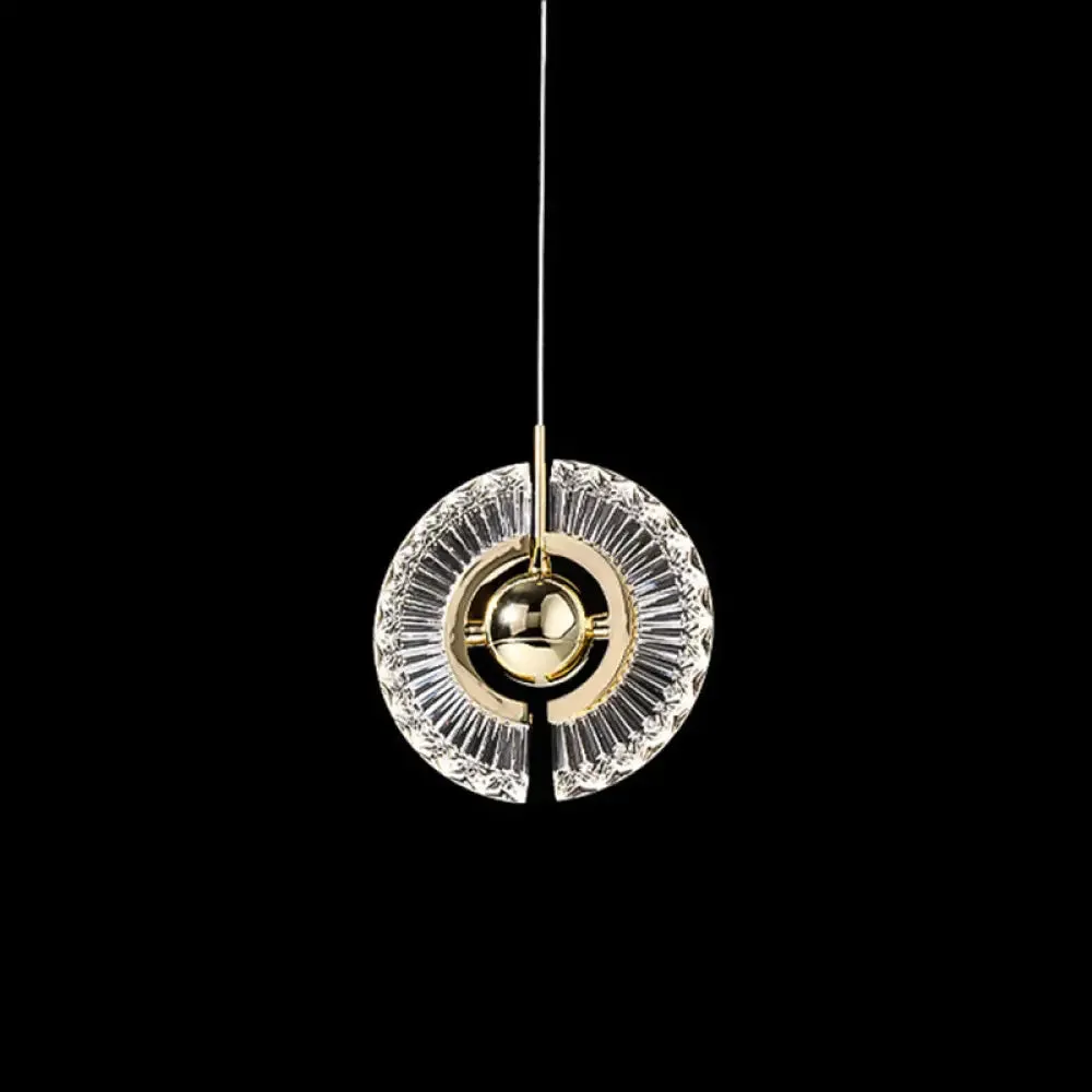 Modern Minimalist Gold Pendant Lamp with Crystal Accent - Small Round Design for Living Room