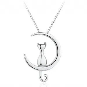 Moon Kitty Necklace in Solid 925 Sterling Silver