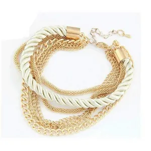 Multi Gold Chain Layered Pearl White Bracelet