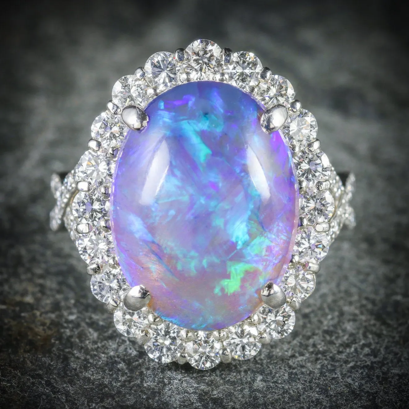 Natural Black Opal Diamond Ring Platinum 16Ct Black Opal