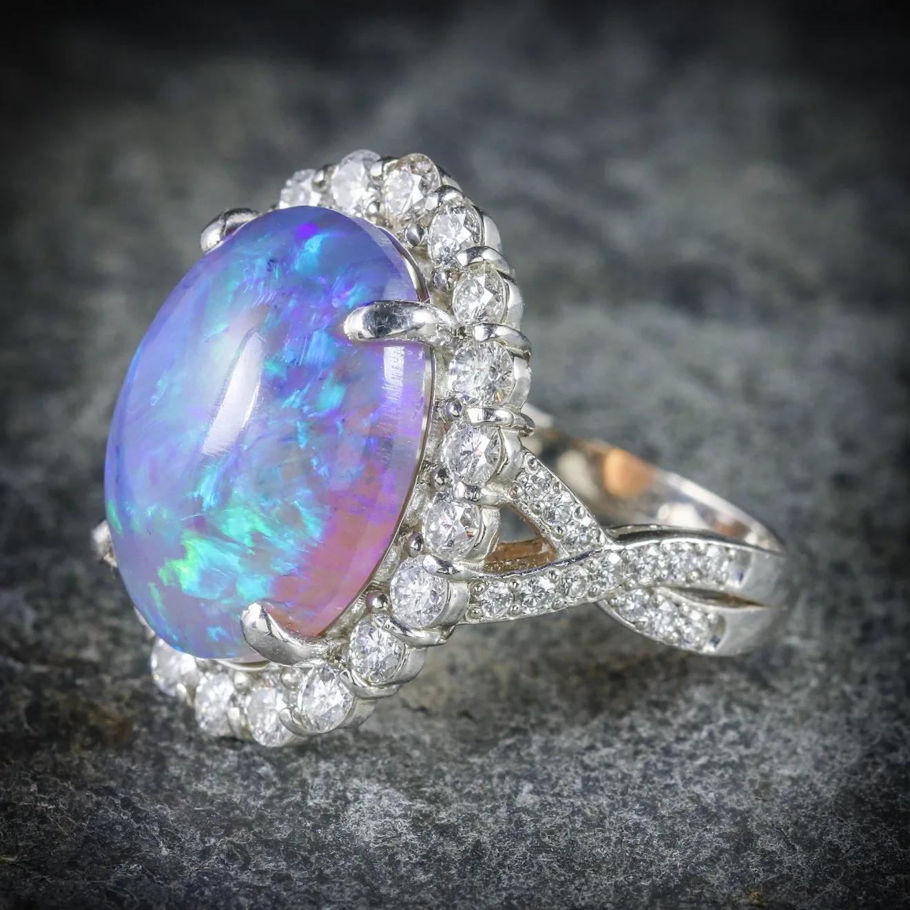 Natural Black Opal Diamond Ring Platinum 16Ct Black Opal