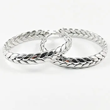 Nice weave textured shiny metallic design hoop steel earrings