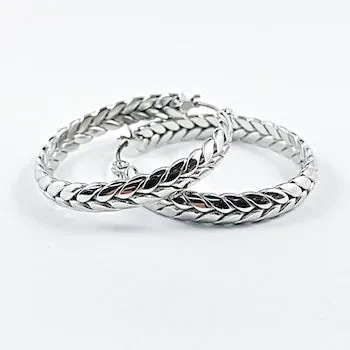 Nice weave textured shiny metallic design hoop steel earrings