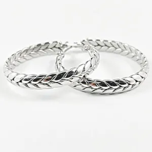 Nice weave textured shiny metallic design hoop steel earrings