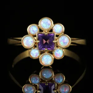 Opal Amethyst Ring 18Ct On Silver