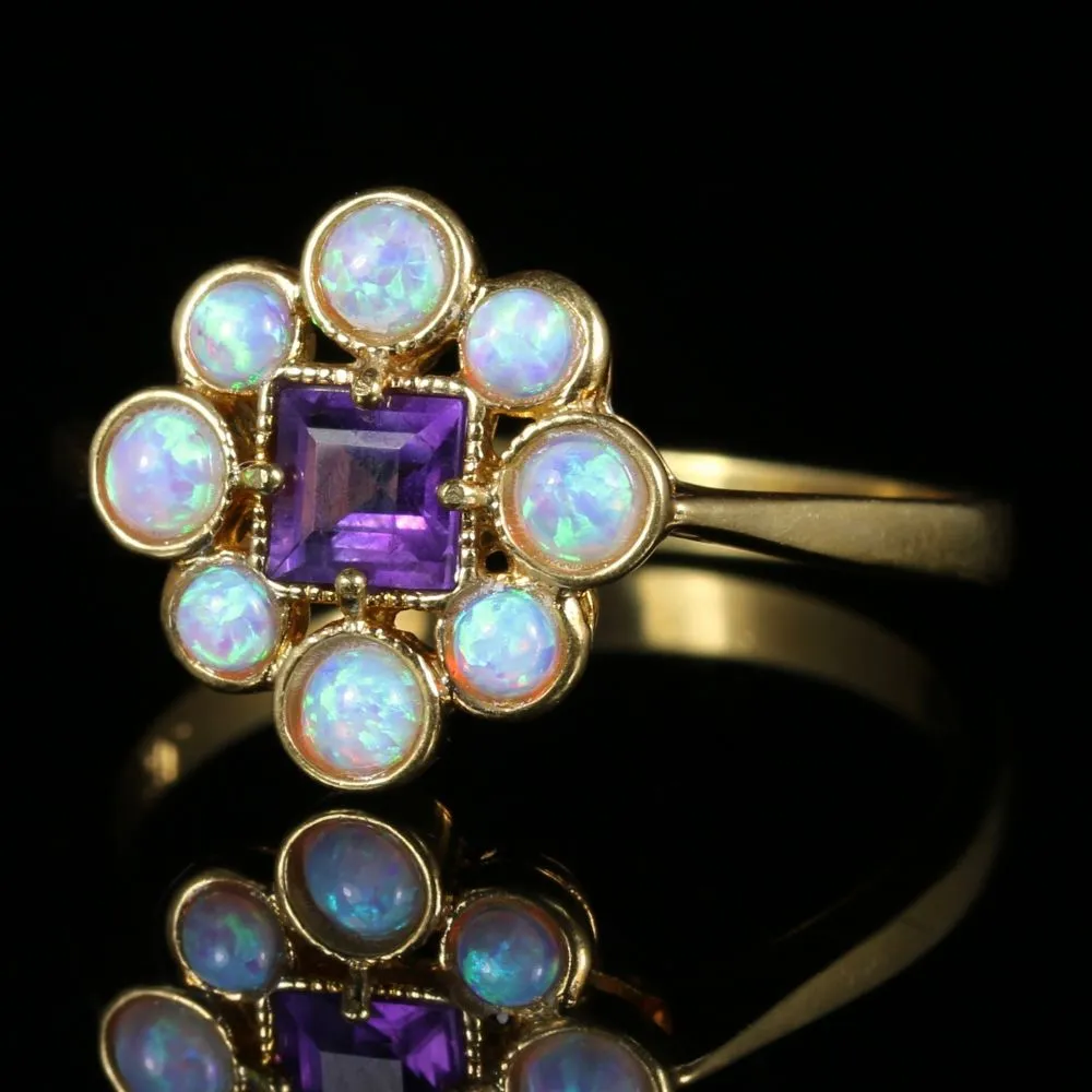 Opal Amethyst Ring 18Ct On Silver