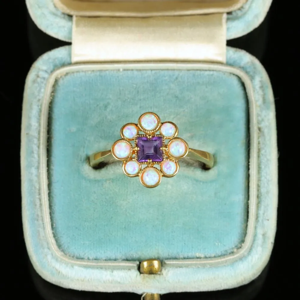 Opal Amethyst Ring 18Ct On Silver