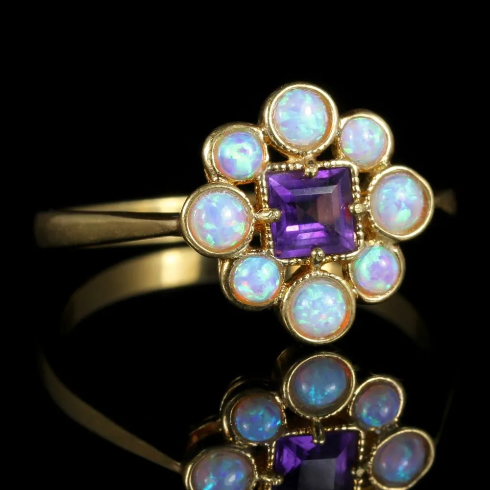 Opal Amethyst Ring 18Ct On Silver