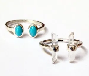 Open Shank Sterling Silver Rings in Turquoise or Clear Quartz