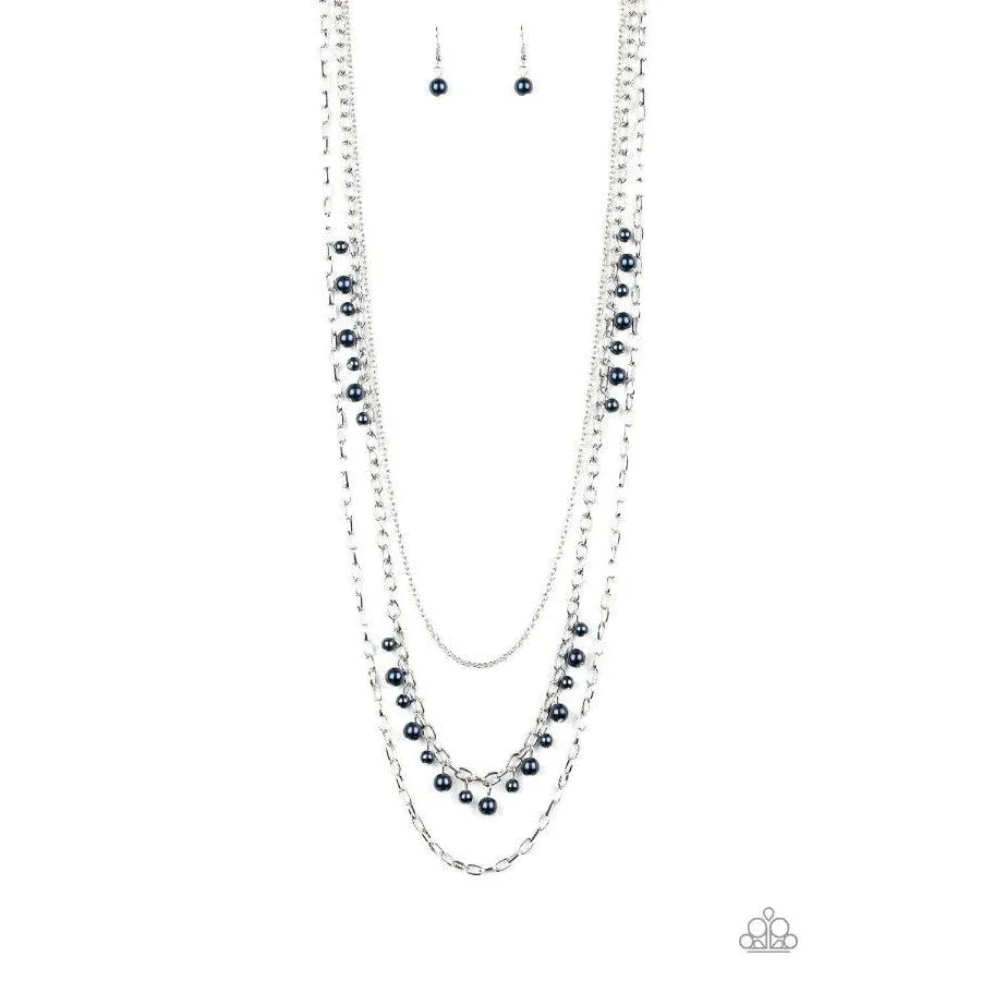 Paparazzi Pearl Pageant Blue Necklace & Earrings Set