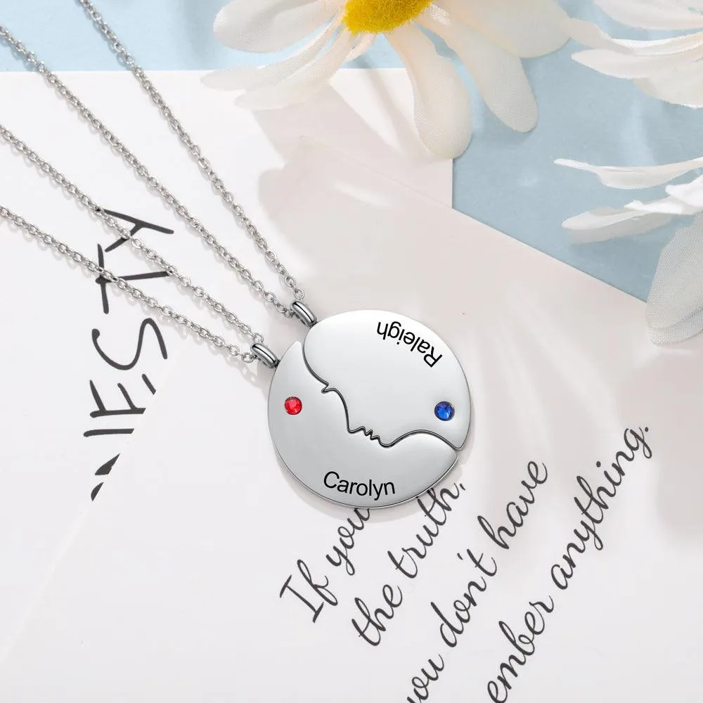 Personalized 925 Sterling Silver Love Necklace - 2 Custom Names & Birthstones Connect Us Together Necklace - Fashion Gift Jewelry For Friends & Family