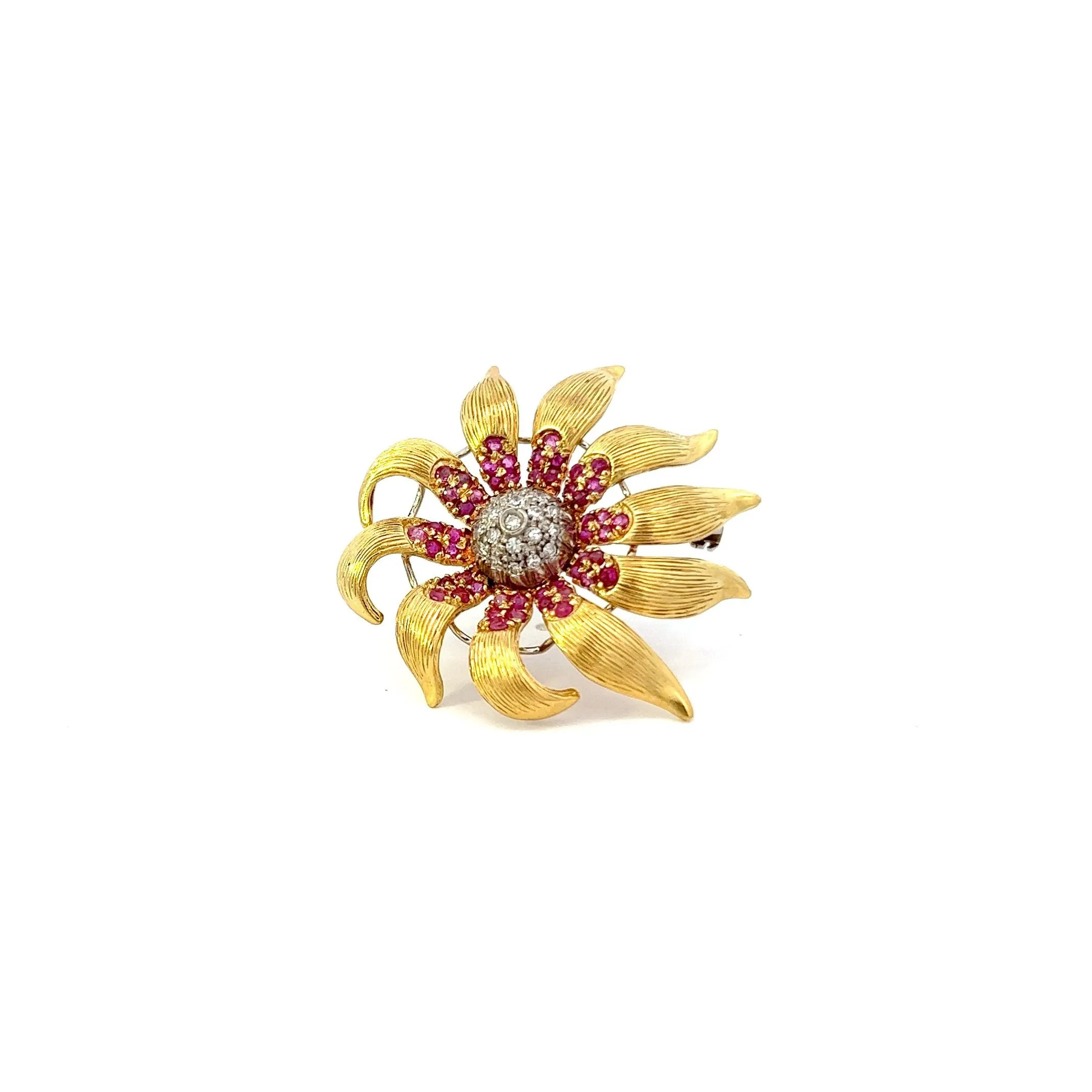 Rare Estate 18KT Yellow Gold Ruby And Diamond Pin