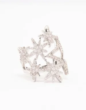 Rhodium Multi Star Cubic Zirconia Cocktail Ring