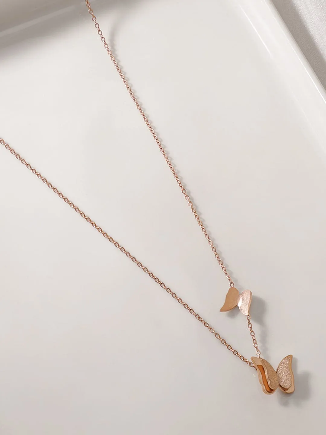 Rubans 18K Rose Gold Plated Stainless Steel Tarnish Free Waterproof  Butterfly Necklace