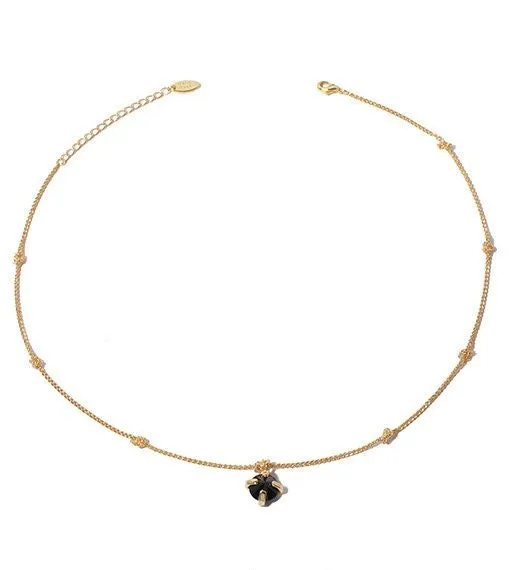 Serenity 18K Gold Vermeil Necklace w. Black or Clear Gem Pendant | Minimalist Chic