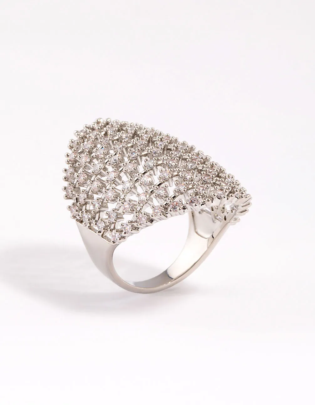 Silver Cubic Zirconia Shield Ring