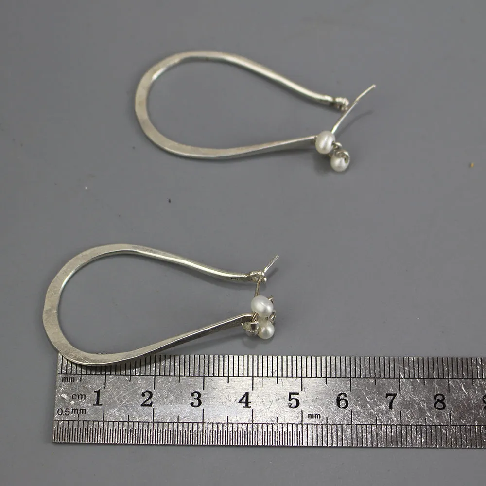 Silver Pearl Hoop Earrings