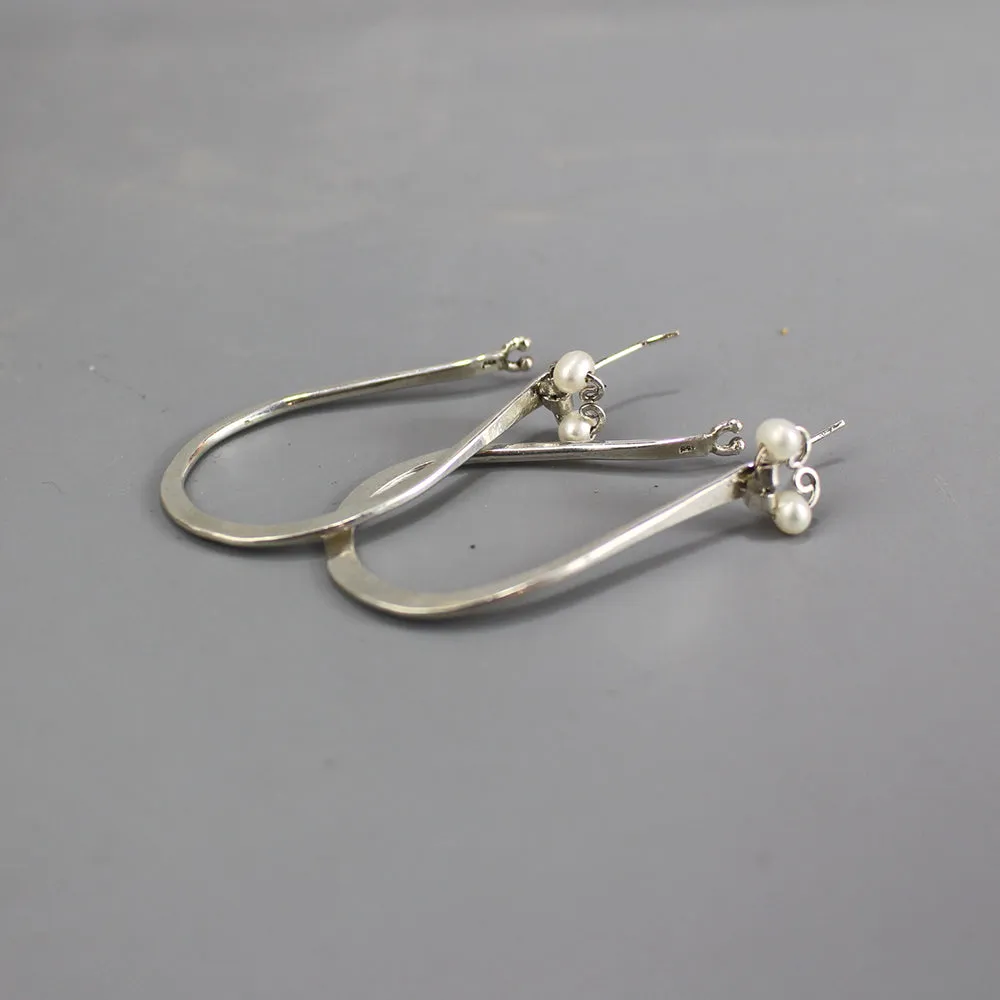 Silver Pearl Hoop Earrings