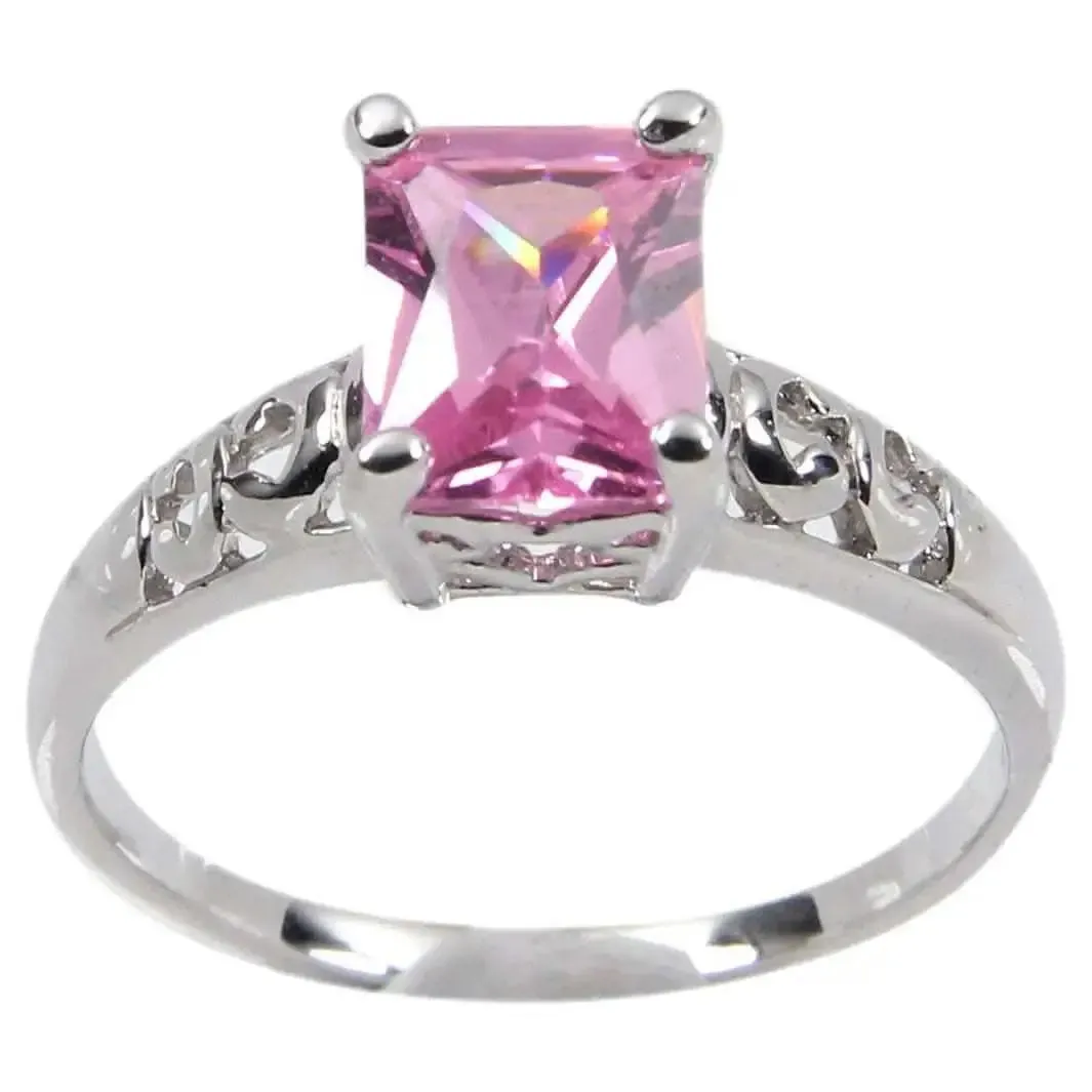 Sophisticated Pink Emerald Elevated Solitaire Ring in Sterling Silver