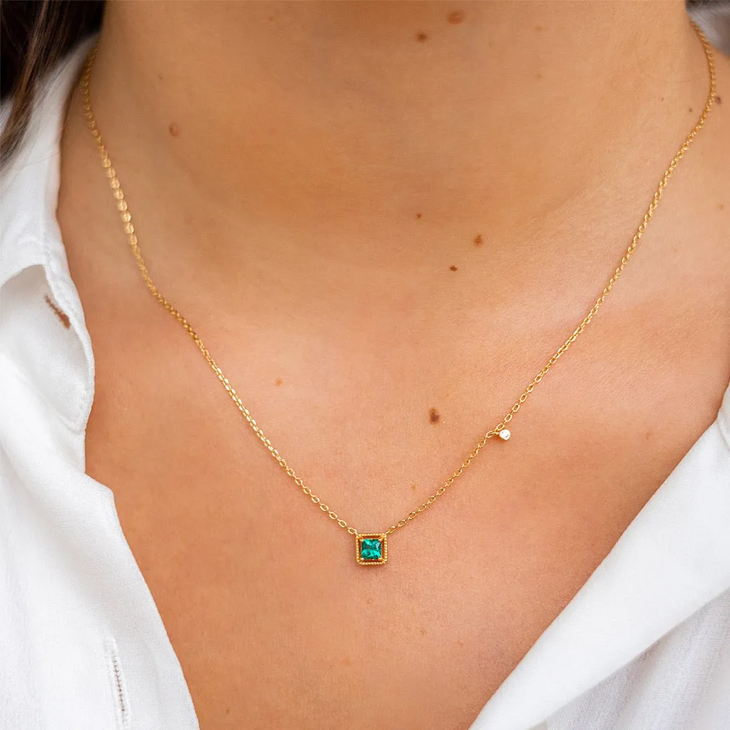 Square Green CZ Necklace