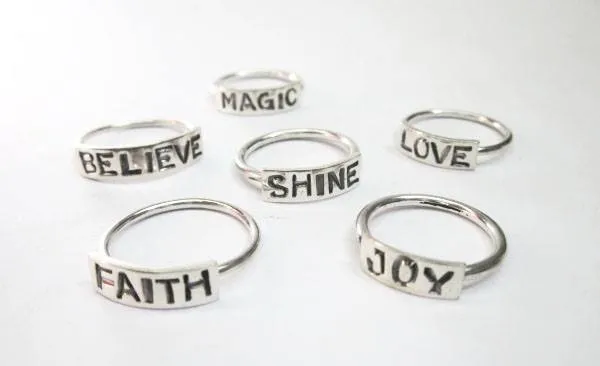 Stackable Word Rings in Sterling Silver